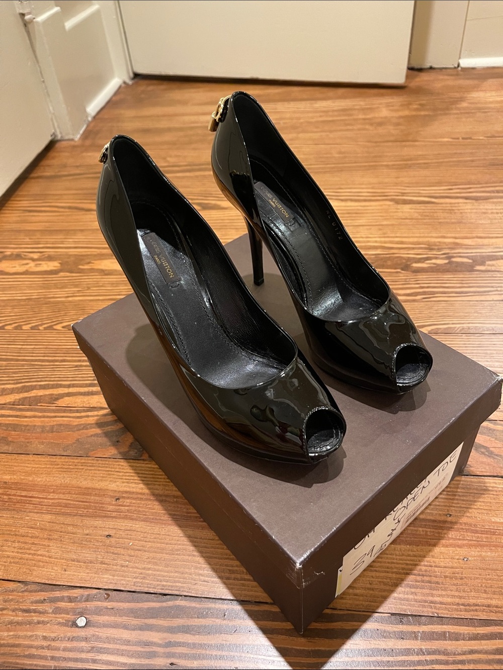 Black Patent Peep-Toe Stiletto Heels by Louis Vuitton